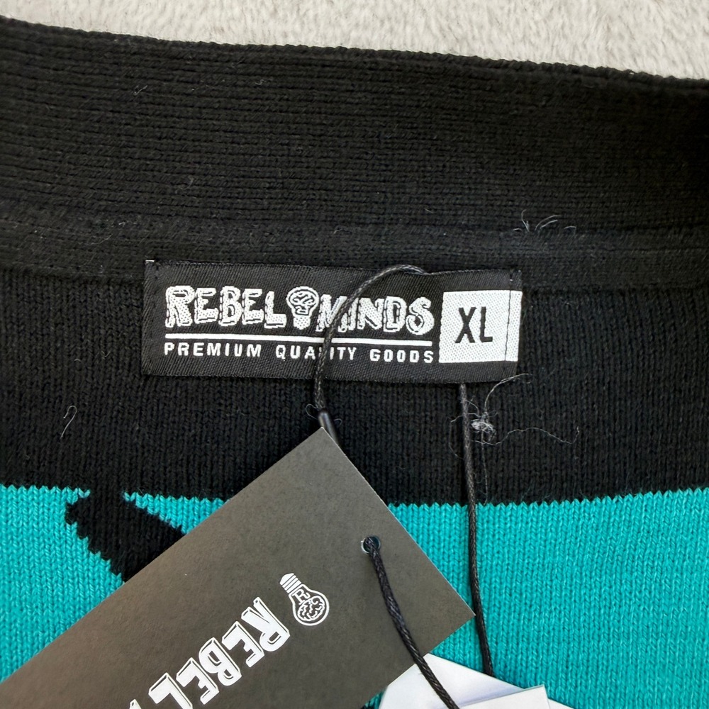 Rebel Minds Cardigan Sweater Mens XL Black Graffiti Cherub Angel Streetwear NEW - Picture 5 of 6